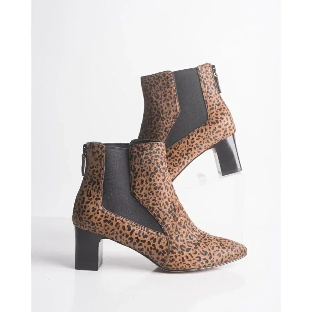 Cole Haan Womens Etta Leopard-Print Calf Hair Booties Ankle Boots US 7.5 Brown
